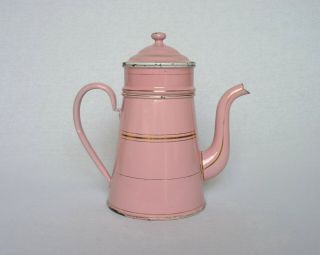 Vintage French Enamelware Coffee Biggin In Very Attractive Pink Coloring