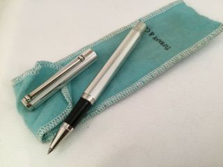 Tiffany & Co White Enamel Striped Sterling Silver Rollerball Pen Germany Rare