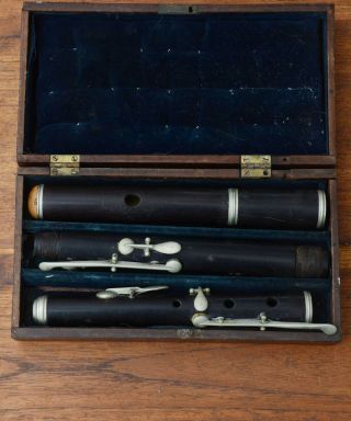 Vintage Antique Wood Flute With Burl Wood Veneer Case