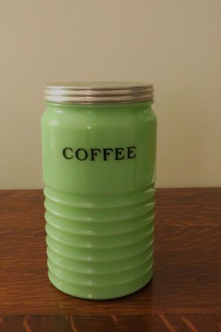 Vintage Jeanette Jadite Coffee Round Ribbed Cannister 40oz