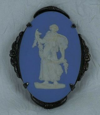 C1820s Wedgwood Pale Blue Jasperware Cameo Plaque Sterling Silver Brooch Pin,  Nr
