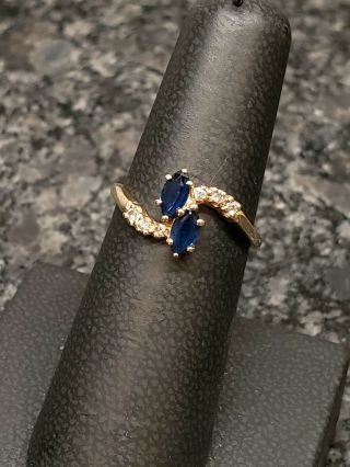 Vintage 14k Gold Sapphire And Diamond Cocktail Ring Size 6.  25
