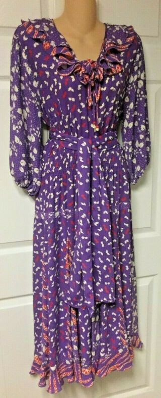 Vintage Diane Freis Georgette Dress Purple Abstract Dress One Size Boho