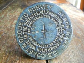 Vtg.  Antique 1959 U.  S.  Coast & Geodetic Survey Brass Bench Mark Marker