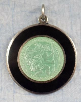 Old Vintage Sterling Enamel Saint Christopher Medal / Charm / Pendant