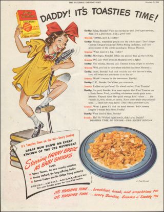 1944 Vintage Ad For Post Toasties`baby Snooks Cbs Art Cereal Bowl 101117