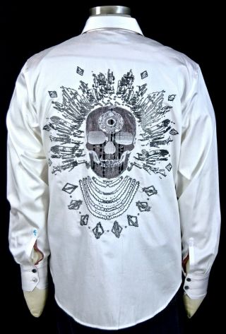 Robert Graham " Sacred City " Nwt $398 Rare White Skull Embroidered Shirt 4xl