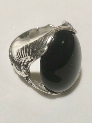 Vintage Navajo Stunning Black Onyx Sterling Silver Signed Ring Size 9.  5 Eagle