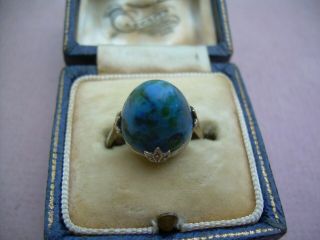 Antique Art Deco Silver And Lapis Lazuli Ring.