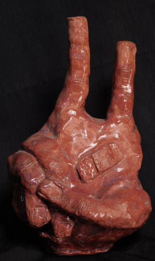 Vintage Modern 1960’s Hippy Pottery Figural Incense Burner Hand Peace Sign