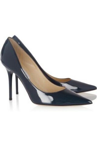 Authentic Jimmy Choo Abel Navy Patent Heels Shoes Size 43 12 12.  5 13 RARE SIZE 2