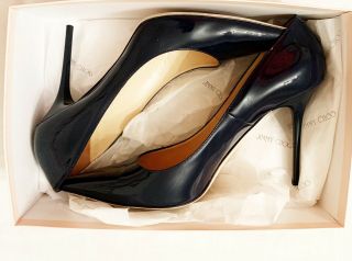 Authentic Jimmy Choo Abel Navy Patent Heels Shoes Size 43 12 12.  5 13 RARE SIZE 6