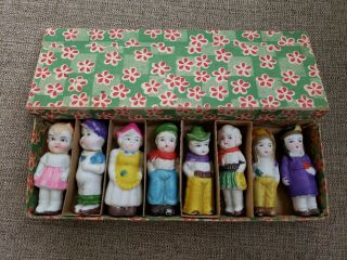 Vntg Penny Bisque Around The World Dolls Frozen Charlotte Japan Boxed Set Of 8