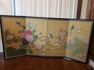 Vintage Japanese Silk Four Panel Screen