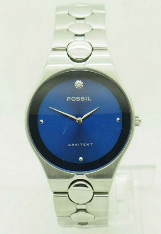Mens Fossil Arkitekt Fs 2710 Stainless Steel Blue Dial 35mm Wrist Watch