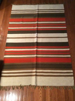 Dhurrie Rug Blanket Vintage 48”x70” Horse Southwestern Orange Brown Bone