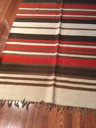Dhurrie Rug Blanket Vintage 48”x70” Horse Southwestern Orange Brown Bone 2
