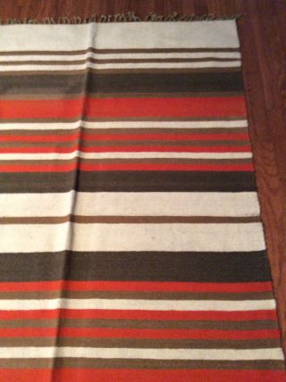Dhurrie Rug Blanket Vintage 48”x70” Horse Southwestern Orange Brown Bone 4