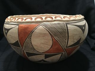 Vintage Acoma Pueblo Pottery Olla/ Bowl Large 6”h X 10.  5” Dia