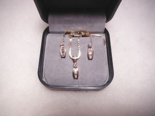 Vintage Dolce Gabbana Rhinestone Necklace & Pierced Earrings 14k Gold Chain