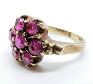 Vintage Signed 10k Yellow Gold & Faceted Pink Ruby Gemstones Floral Size 5 Ring