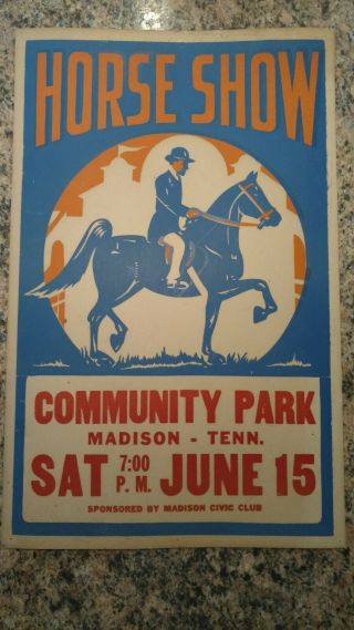 Vintage Horse Show Equestrian Event Poster Sign Madison Tenn