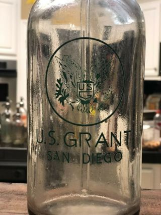 Rare Vintage Seltzer Bottle U.  S.  Grant San Diego.  Hotel