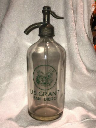 RARE VINTAGE SELTZER BOTTLE U.  S.  GRANT San Diego.  HOTEL 2