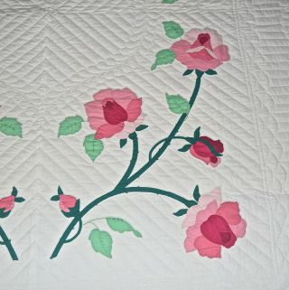 Vintage Red Pink Rose Applique Quilt 72x91 4