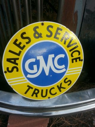 Vintage Gmc Trucks Sales & Service Porcelain Sign