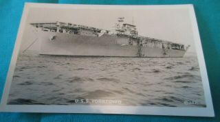Vintage Rppc Wwii Uss Yorktown - Navy Aircraft Carrier - Usa Ship - Postcard