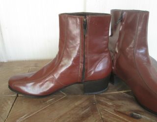 Vintage Florsheim Brown Leather Side Zipper Ankle Beetle Boots Mens 9.  5 D 2