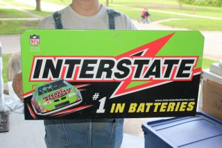 Vintage Interstate Batteries Nascar Racing Car Gas Oil 2 Sided 23 " Metal Sign