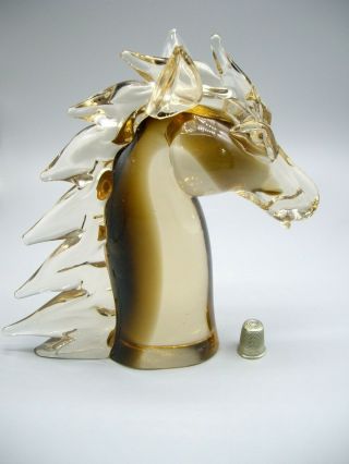 Stunning Large Signed Murano Bottaro Vintage Sommerso Glass Horse Head Sculpture