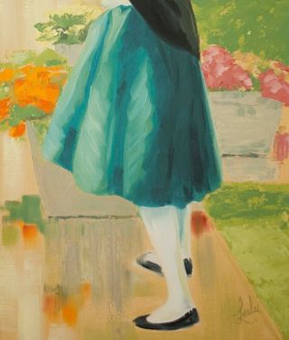 VINTAGE OIL ON CANVAS BOARD PAINTING FRENCH FLOWER GIRL SIGNED LOULIE 38 