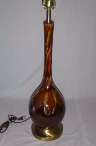 Vtg Mid Century Glossy Glazed Brown Tan Drip Glaze Pottery Ceramic Table Lamp