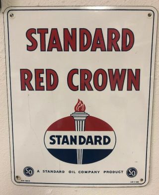Standard Oil Red Crown Vintage Porcelain Gas Pump Plate Dated 1948