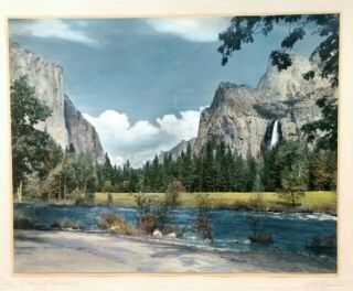 Vintage J.  M.  Garrison Signed Hand Colored Lg Framed Photo The Gates Of Yosemite