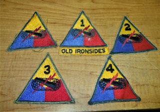 5 Different Us Wwii Armor Division Patches Old Ironsides Armored Insignias