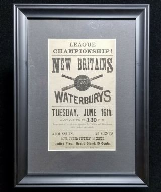 1885 Antique Baseball Game Vtg Broadside Sign Britains Vs Waterbury Ct 7 - 16