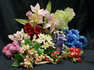 11 Bunches Antique/vintage Millinery Flowers,  Varied Sizes ,