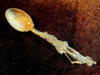 Victorian Sterling Silver Souvenir Spoon Sutters Mill,  Ca Gold Miner Handle