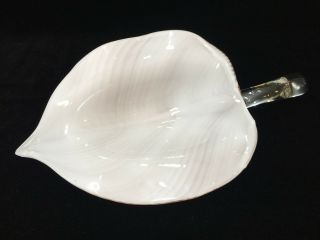 Vtg Italian Seguso Murano White Glass Leaf Shade For Chandelier,  17 " L X 9 " W