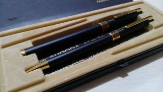 Aurora Marco Polo Vintage Black&gold Pen Set In Case (made In Italy)