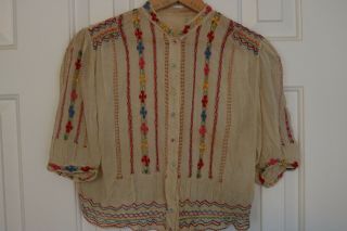Antique Embroidered Sheer Gauzy Peasant Blouse Top
