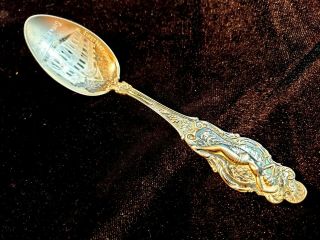 Victorian Sterling Silver Souvenir Spoon Female Nude Bank Girard,  Kansas