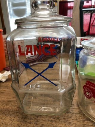 Rare Vintage Large Lance Glass Cracker Jar Store Counter Display 12 " Tall 8 Side