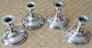 Antique Sterling Silver Candlestick 4 Vtg Columbia Weighted Candle Holder 3.  5 " H