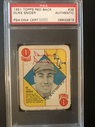 Duke Snider 1951 Topps Red Backs Autographed Card Brooklyn Dodgers Rare Early Au