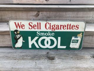 Vintage 1950’s 26” Embossed Kool Cig Metal Sign.  Tin Gas Oil Soda Pop Tobacco